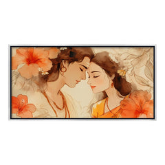 Premium Radha Krishna Divine Love Canvas Art | Peaceful Couple Portrait Painting