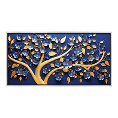 Premium 3D Look Botanical Art | Blue Floral Tree Canvas Premium Painting