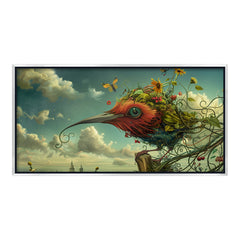 Surreal Botanical Bird Fantasy Art Canvas | Giant Organic Creature and Cloudy Sky Wall Print