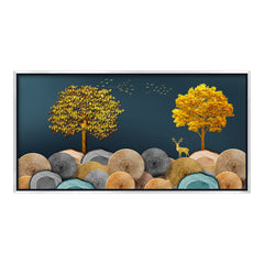 Premium Luxury Golden Tree Deer Wall Art Print | Modern Abstract Log Texture Landscape Canvas