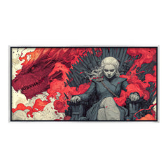 Dragon Queen on Iron Throne Fantasy Canvas Art | Dramatic Red Dragon Fire Pop Culture Print