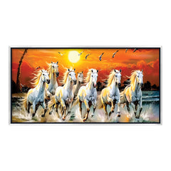 Premium 7 Running Horses at Sunrise Vastu Canvas Wall Painting with Floating Frame