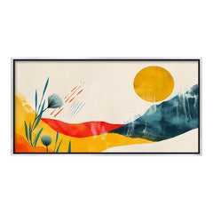 Premium Mid-Century Modern Abstract Art | Minimalist Sun and Mountain Canvas