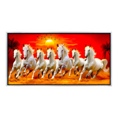 Premium Seven Running Horses at Sunrise Canvas Painting for Wall Decors