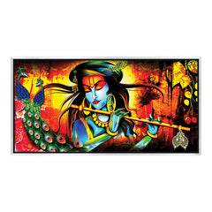 Premium Lord Krishna Playing Flute Premium Canvas Wall Painting For Home Decors