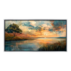 Premium Abstract Sunset Lake Canvas Art | Moody Lone Tree Landscape Painting