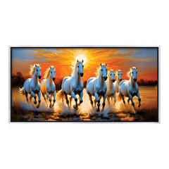 Premium Design Seven Running Horses With Sunrise Canvas Wall Paintings For Home Decors
