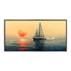 Premium Minimalist Seascape Canvas Art: Sailboat with Red Sun