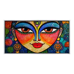 Premium Vibrant Goddess Face Wall Art | Abstract Folk Portrait Canvas Print