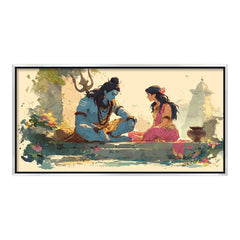 Lord Shiva and Parvati Dialogue Canvas Art | Soft Watercolor Divine Couple Spiritual Print