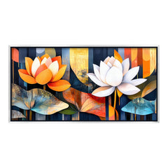 Premium Abstract Lotus Flower Canvas Art | Modern Orange and White Floral Painting