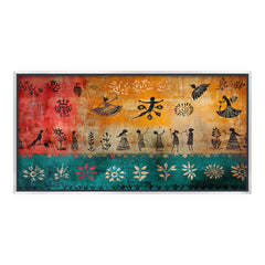 Vibrant Folk Dance Wall Art | Traditional Warli Style Canvas Print for Bohemian Decor