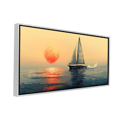 Premium Minimalist Seascape Canvas Art: Sailboat with Red Sun