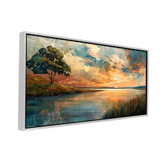 Premium Abstract Sunset Lake Canvas Art | Moody Lone Tree Landscape Painting
