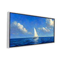 Premium Oil Painting Style Seascape Canvas: Sailboat on Blue Ocean