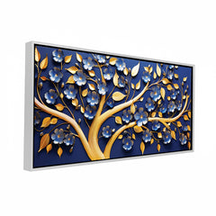 Premium 3D Look Botanical Art | Blue Floral Tree Canvas Premium Painting