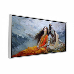 Shiv Parvati Meditation Canvas Art | Himalayan Mountain Traditional Hindu Painting Print
