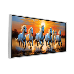 Premium Design Seven Running Horses With Sunrise Canvas Wall Paintings For Home Decors