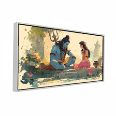 Lord Shiva and Parvati Dialogue Canvas Art | Soft Watercolor Divine Couple Spiritual Print