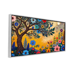 premium Whimsical Flower Garden Canvas Art | Vibrant Folk Art Tree Painting