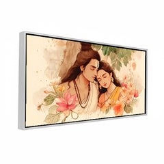 Premium Shiva Parvati Divine Couple Canvas Art | Spiritual Love Portrait Painting