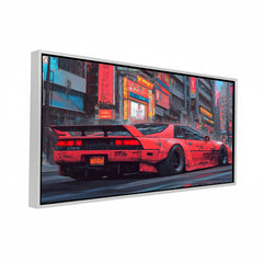 Cyberpunk Red Sports Car premium Canvas Painting