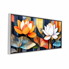 Premium Abstract Lotus Flower Canvas Art | Modern Orange and White Floral Painting