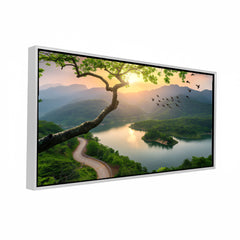 Golden Hour Mountain Lake premium Canvas Painting
