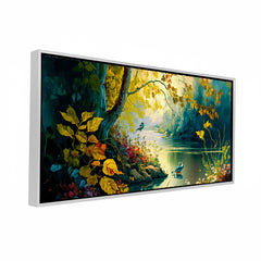 Premium Enchanted Forest Stream Canvas Art | Vibrant Yellow and Gold Landscape Painting