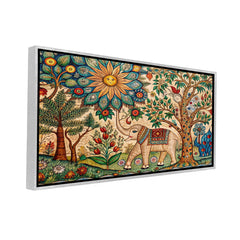 Premium Mithila Art Elephant & Tree of Life Painting | Traditional Madhubani Style Canvas Print for Wall Decor