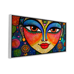 Premium Vibrant Goddess Face Wall Art | Abstract Folk Portrait Canvas Print