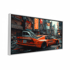 Premium Cyberpunk Orange Sports Car Canvas Painting - Futuristic Wall Art  for Office & Room Décor