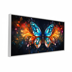 Premium Vibrant Butterfly Canvas Wall Art | Blue and Orange Glowing Wings Painting