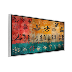 Vibrant Folk Dance Wall Art | Traditional Warli Style Canvas Print for Bohemian Decor