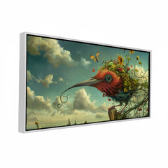 Surreal Botanical Bird Fantasy Art Canvas | Giant Organic Creature and Cloudy Sky Wall Print