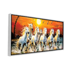 Premium 7 Running Horses at Sunrise Vastu Canvas Wall Painting with Floating Frame