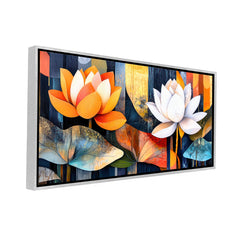 Premium Abstract Lotus Flower Wall Art | Modern Orange & White Botanical Canvas Print