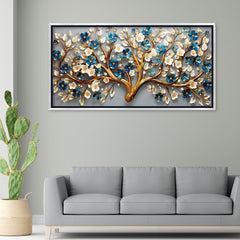 Premium Golden Floral Tree Canvas Painting -3D-Style Blossoms Wall Art for Living Room Décor