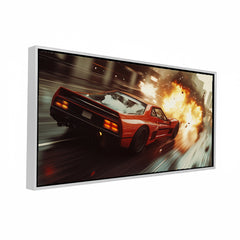 Cinematic Red Sports Car Racing Canvas Painting - Action Wall Art for Home and Office Décor