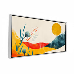 Premium Mid-Century Modern Abstract Art | Minimalist Sun and Mountain Canvas