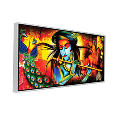 Premium Lord Krishna Playing Flute Premium Canvas Wall Painting For Home Decors