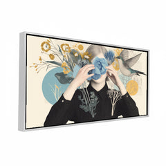 Premium Surreal Woman and Flower Canvas Art | Hummingbird and Botanical Collage Print