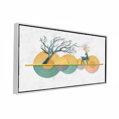 Premium Modern Geometric Deer and Tree Canvas Art | Abstract Textured Discs Gold Marble Background Print