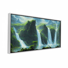 Premium Majestic Triple Waterfall Canvas Art | Lush Green Valley Landscape Painting