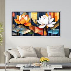 Premium Abstract Lotus Flower Canvas Art | Modern Orange and White Floral Painting