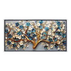 Premium Golden Floral Tree Canvas Painting -3D-Style Blossoms Wall Art for Living Room Décor