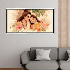 Premium Shiva Parvati Divine Couple Canvas Art | Spiritual Love Portrait Painting