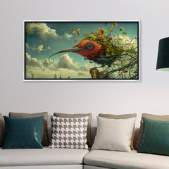Surreal Botanical Bird Fantasy Art Canvas | Giant Organic Creature and Cloudy Sky Wall Print
