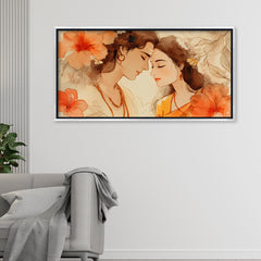 Premium Radha Krishna Divine Love Canvas Art | Peaceful Couple Portrait Painting