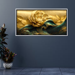 Premium Modern Golden Flower and Waves Canvas Wall Painting for Wall Decors